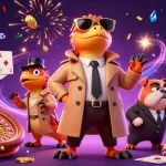 Experience the thrill of menangclub88 while watching three raptors in a trench coat enter a VIP casino.