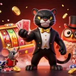 Experience the magic of instant withdrawal casino Canada with a vibrant 3D scene of a stylish panther, wise owl, and lucky mouse.