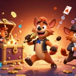 Découvrez une scène dynamique de casino en ligne avec des hyènes animées et des éléments de jeu fascinants.