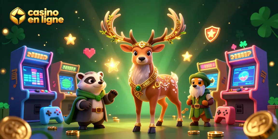 Un aperçu captivant d'un casino en ligne avec un cerf druidique et un blaireau, ambiance magique.
