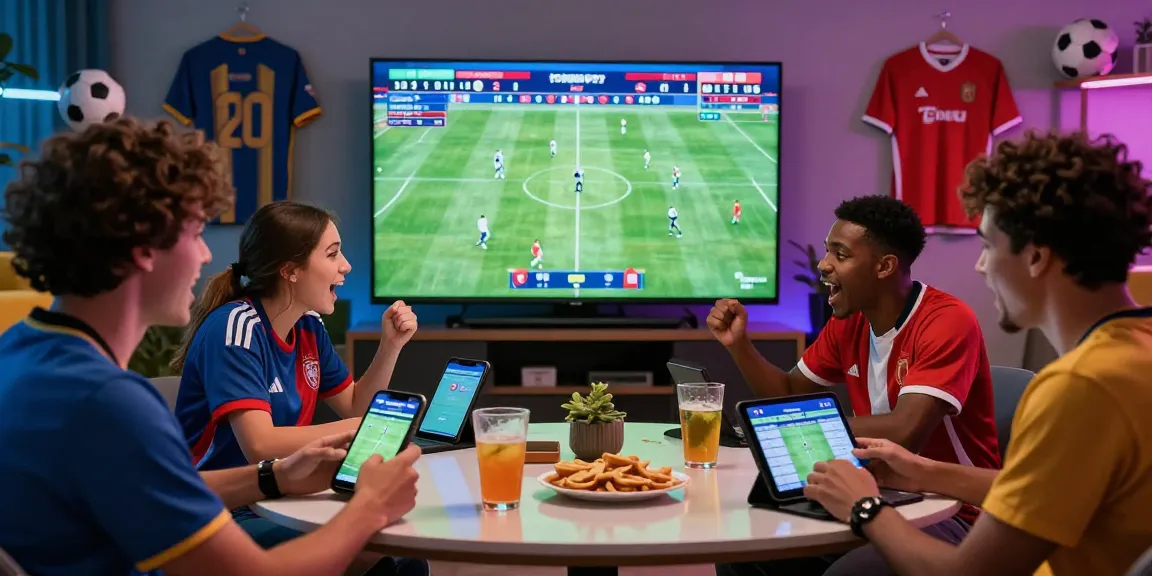 Sports fans engaging with TEMPOTOTO betting platform during the 2026 World Cup in a lively atmosphere.