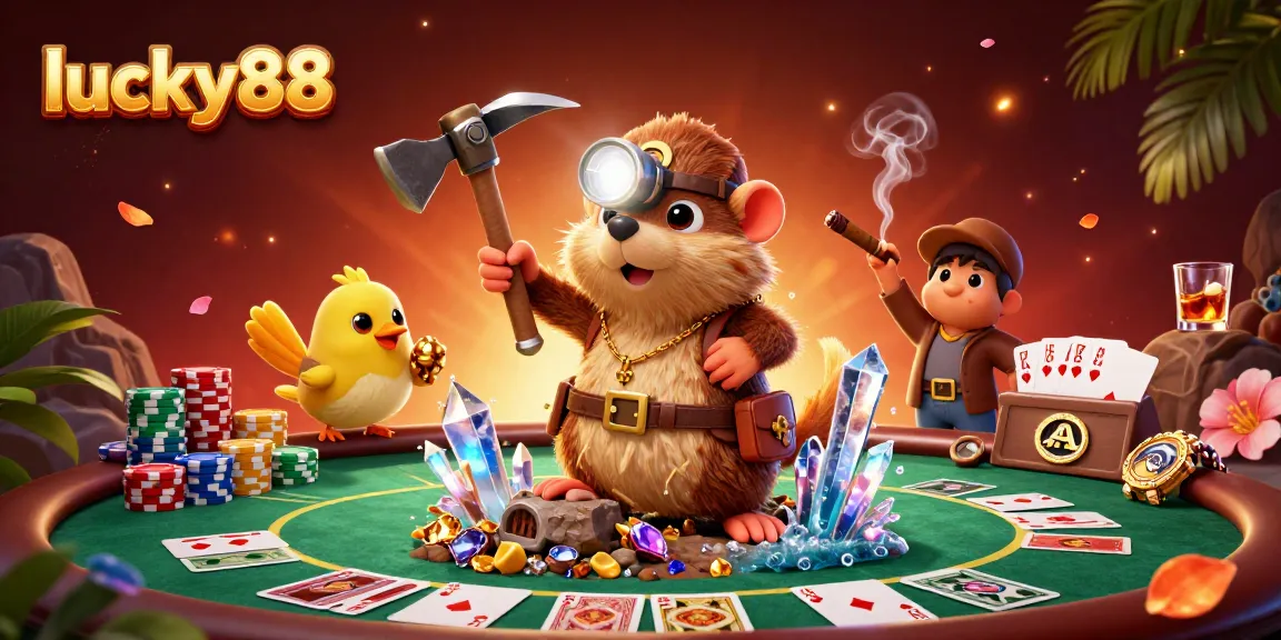 Experience the thrill at lucky88 with a treasure hunter mole and poker excitement.