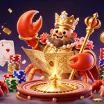 Spin the reels at VIPWIN with the golden crab emperor amidst shimmering coins.