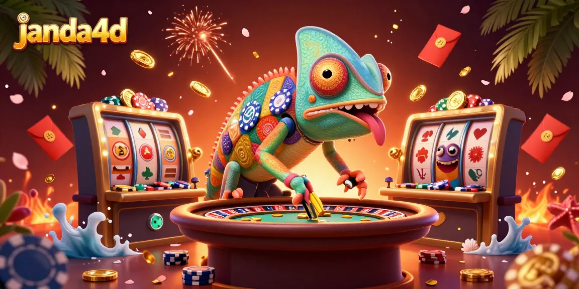 Raih kemenangan di janda4d dengan ilustrasi 3D penuh warna, menampilkan pemilik kasino dan simbol keberuntungan.
