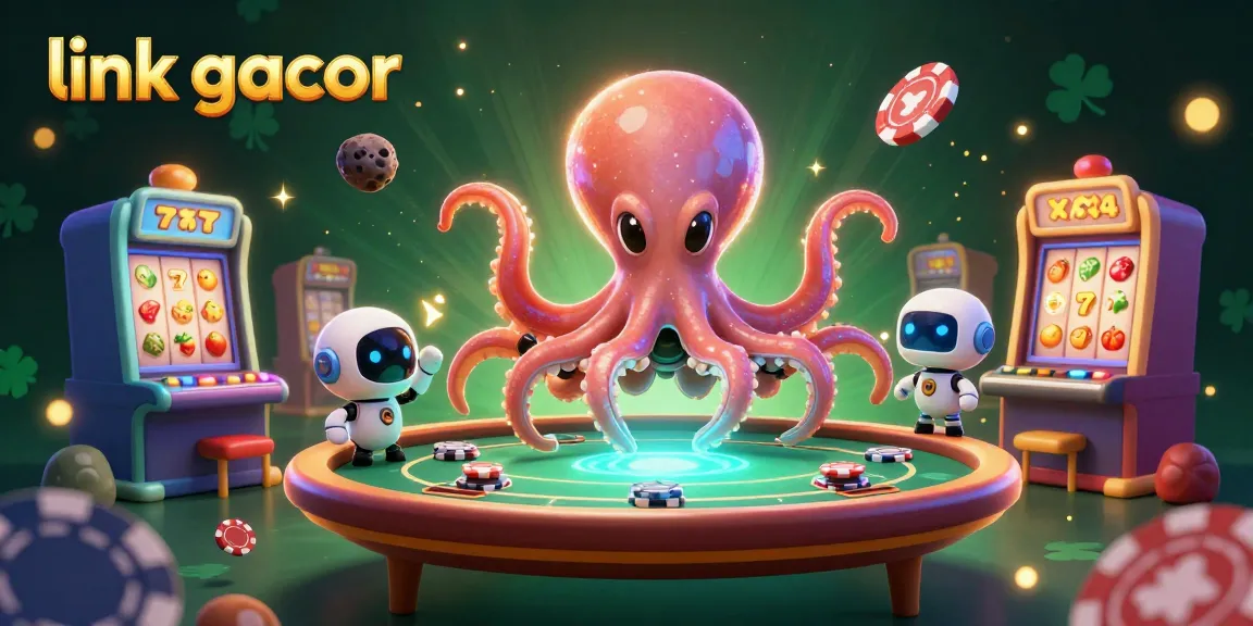 Engage with the link gacor slots featuring an exciting scene with an alien octopus, jackpot symbols, and vibrant gaming elements.