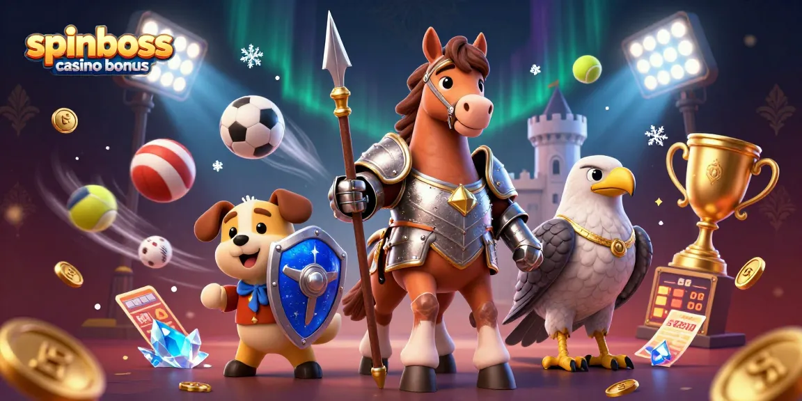 Profitez des avantages du bonus SpinBoss Casino avec des personnages de chevaliers et des éléments de jeu captivants.