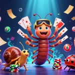 Meraih kemenangan dengan janda4djun, dealer kartun unik dan bola lotere berwarna-warni di latar belakang yang dinamis.