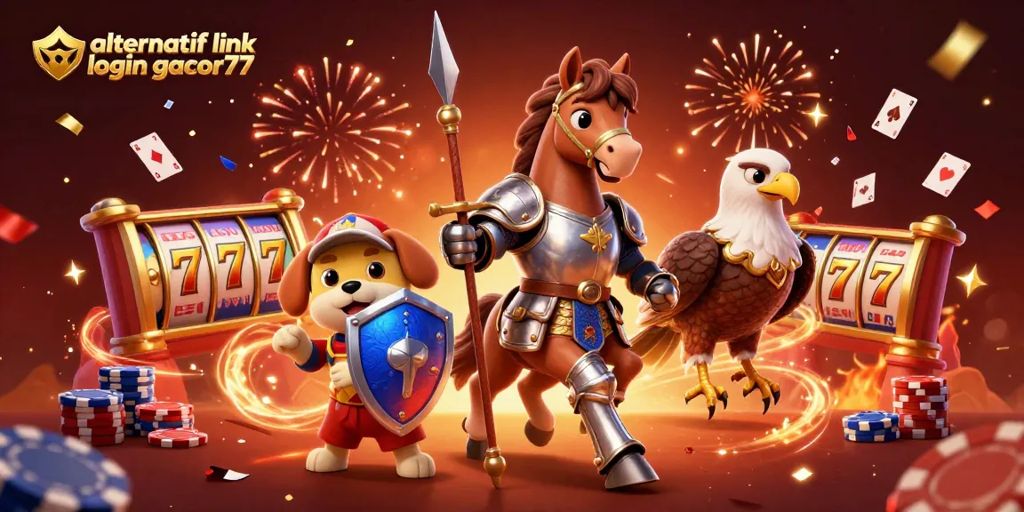 Experience thrilling gameplay with alternatif link login gacor77 illustrated through dynamic casino elements and vibrant characters.