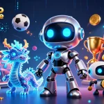 Gagnez aux jeux de casino en ligne avec un robot cybernétique aux yeux néon et un dragon IA holographique.