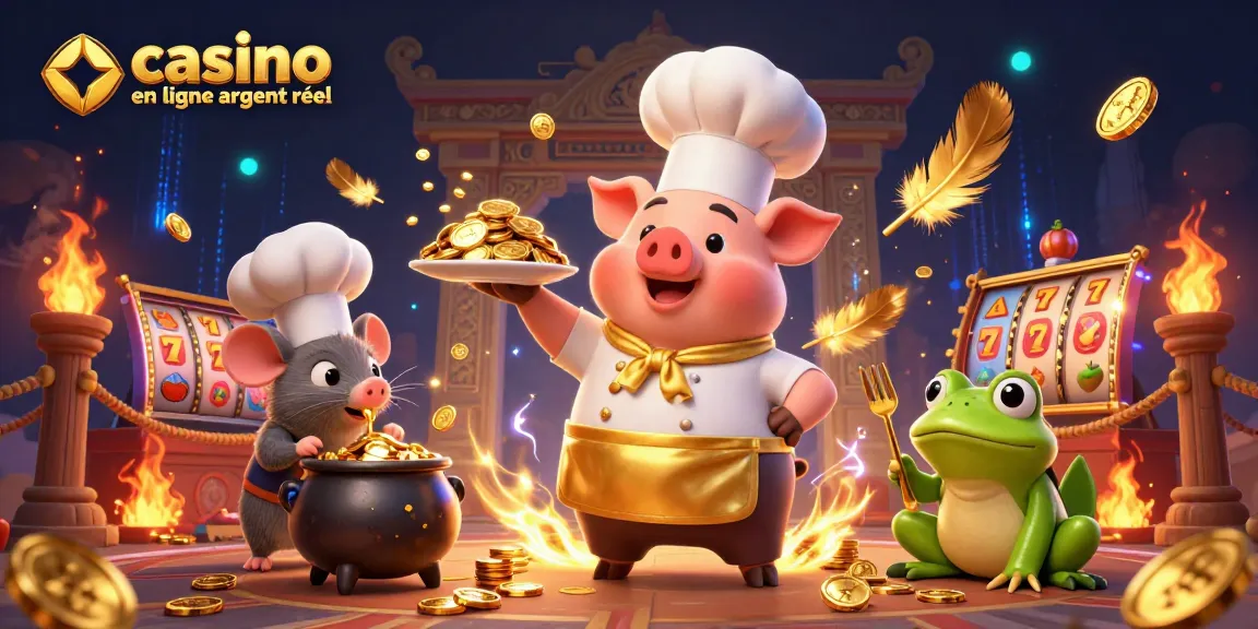 Un plat de pièces d'or pour le chef, un critique et un sous-chef dans l'univers des casinos en ligne argent réel.