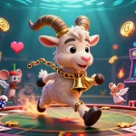 Illustrez le site de paris sportif avec un Krampus cartoon dirigeant un casino, un petit ange, et des elfes malicieux.