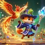 Experience thrilling gambling action with fly88, featuring a mystical fox wizard and phoenix in a dynamic casino arena.
