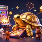 Engage with vibrant casino fun on this lifestyle blog-inspired illustration of a golden tortoise gaming scene.