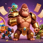 Engage in thrilling gameplay with jun88, featuring vibrant lottery balls flying around a king gorilla.