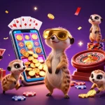 Casino en ligne où une colonie de suricates gère un casino avec des jeux colorés.