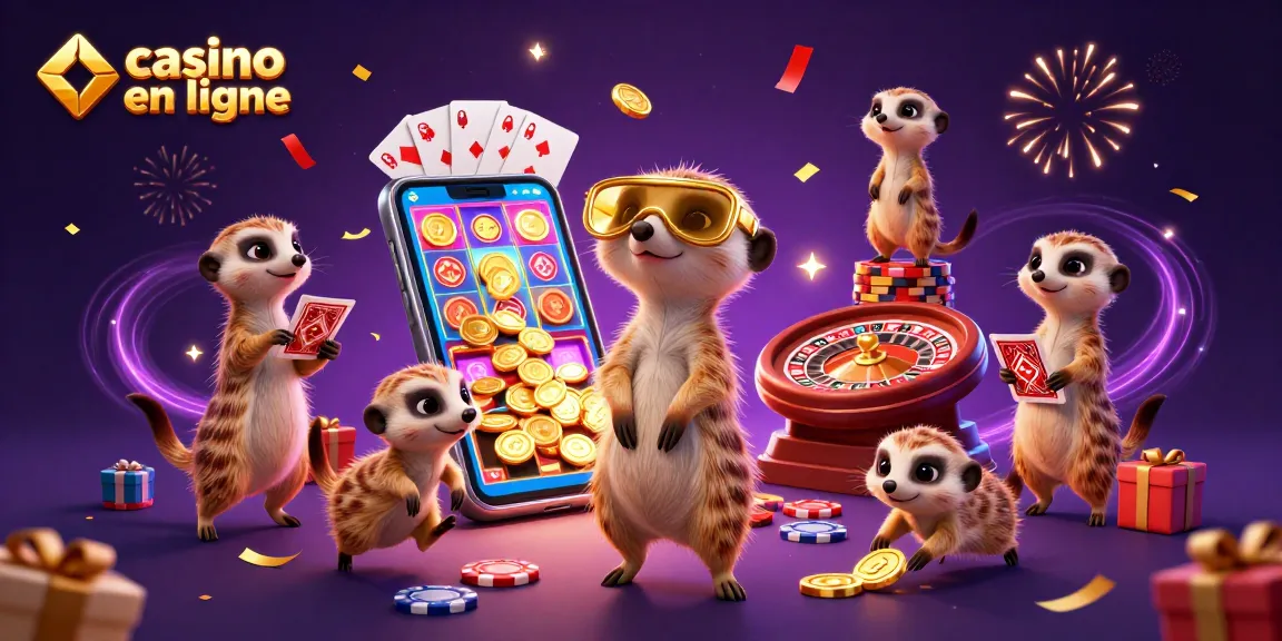 Casino en ligne où une colonie de suricates gère un casino avec des jeux colorés.