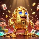 Célébrez des gains avec le casino en ligne en découvrant un golem d'or et des symboles de machines à sous scintillants.