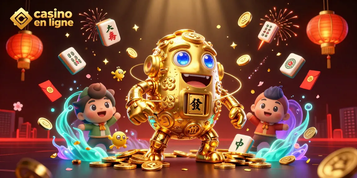 Célébrez des gains avec le casino en ligne en découvrant un golem d'or et des symboles de machines à sous scintillants.