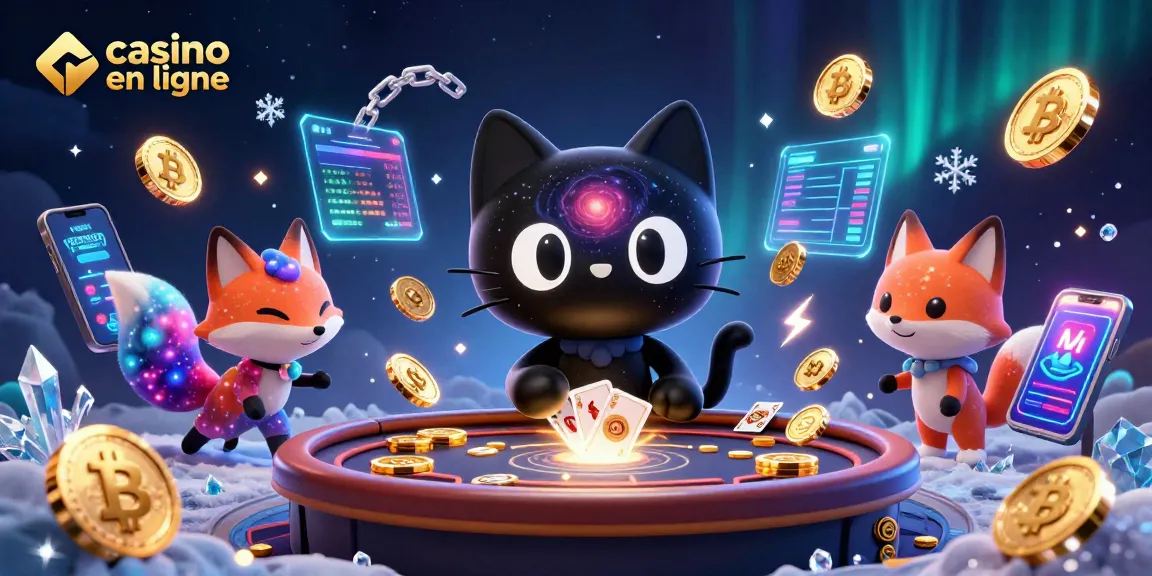 Jouez sur le casino en ligne avec un chat noir et une renarde nébuleuse attirant des jetons d'or.