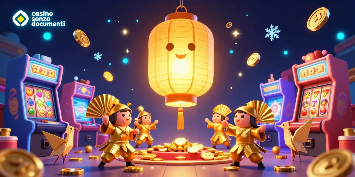 Goditi il gioco nei casino senza documenti con un'illustrazione 3D ricca di energia e simboli fortunati.