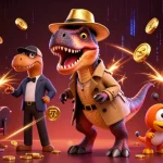 Visualisasi link slot gacor dengan velociraptor curang dan pit boss yang mengawasi dalam kasino.