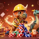 Experience excitement with pptoto slot as a triceratops builds a poker chip pyramid!