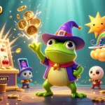 Experience thrilling moments with socolivetv10 as the weather wizard frog conjures golden coins amidst a dynamic casino scene.