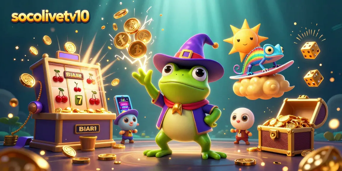 Experience thrilling moments with socolivetv10 as the weather wizard frog conjures golden coins amidst a dynamic casino scene.