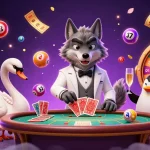 Experience excitement with E2BET đăng nhập at a dynamic casino scene featuring lively characters and engaging game elements.