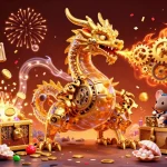 Play thrilling games at KU88 with a golden dragon and slots in a vibrant 3D illustration.