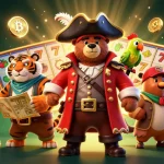 Jouez au casino en ligne avec des personnages de pirates dans une illustration 3D dynamique.