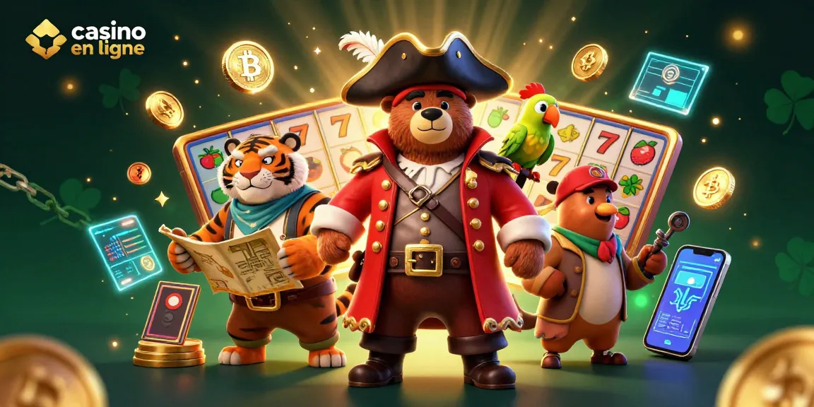 Jouez au casino en ligne avec des personnages de pirates dans une illustration 3D dynamique.