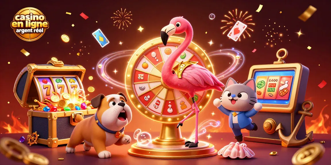 Le spectacle du casino en ligne argent réel avec un flamant hôte et un bulldog gagnant.