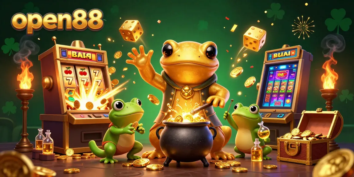 Experience thrilling gameplay at open88 with a vibrant scene featuring gold coins and slot machines.