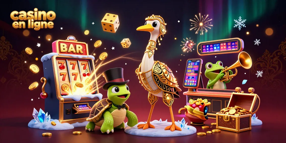 Jouez à des machines à sous et à d'autres jeux de casino en ligne dans une scène festive.