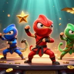 Menggulung simbol keberuntungan dalam permainan slot online modulatis dengan ninja chameleon yang beraksi.