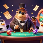 Engage in thrilling games at Ku88 with a lively 3D casino scene featuring a jolly walrus.