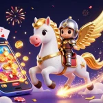 Experience LGOGOAL's winning moments with a stellar knight on a cosmic quest surrounded by vibrant gambling riches.