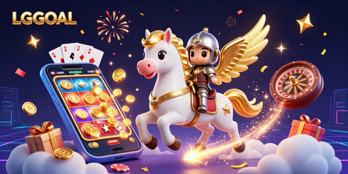 Experience LGOGOAL's winning moments with a stellar knight on a cosmic quest surrounded by vibrant gambling riches.