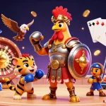 Experience the excitement at Nhà cái NEW88 with immersive 3D illustrations showcasing thrilling gaming elements and dynamic characters.