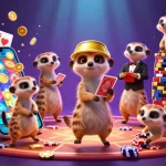 Engage with the jackpot kilat casino world featuring lively meerkats managing a colorful slot operation.