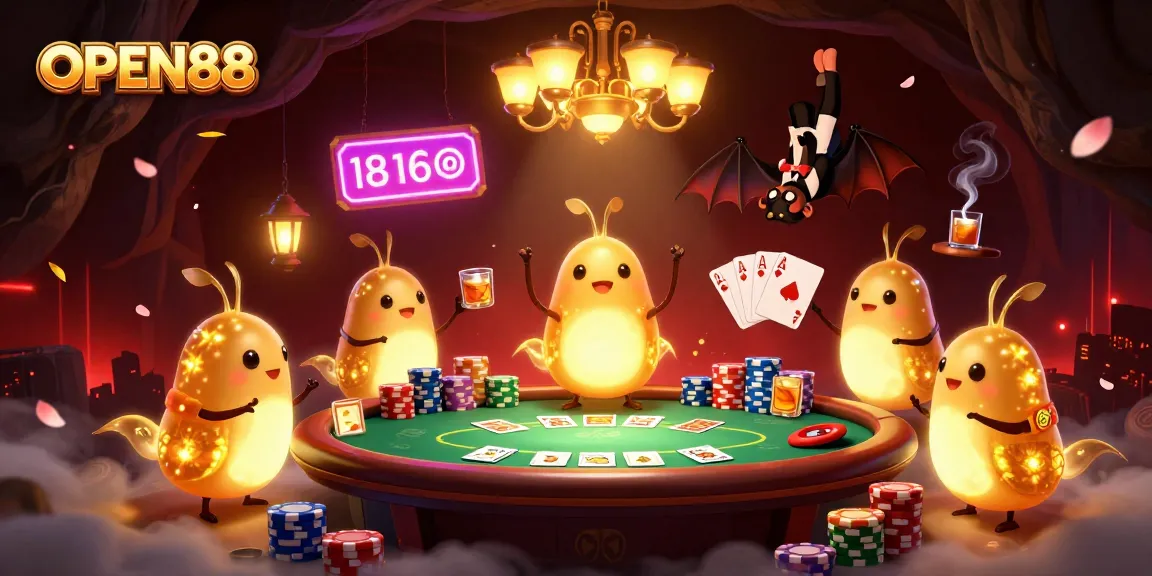 Experience thrilling gameplay at OPEN88 with a vibrant casino scene lit by glowing characters.