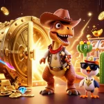 Slot200 memberikan keseruan bermain mesin slot dengan elemen emas dan karakter lucu di latar.