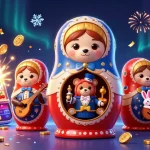 Giocando nei casino non AAMS, un orso Matryoshka svela piccoli orsi dealer circondati da slot e vincite.