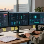 Best Darknet Markets 2026 research scene with cybersecurity analyst evaluating market data in a modern workspace.