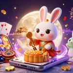 Experience exciting wins with F168 vip as a moon rabbit reveals poker chips and golden coins.
