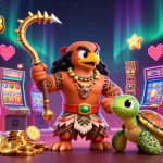 Join HITCLUB's vibrant gaming scene where a Maui-style demigod and turtle embrace classic slot machine excitement.