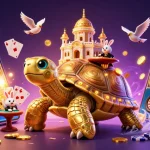 Gagnez au casino en ligne argent réel avec notre illustration captivante d'un palais sur une tortue dorée.
