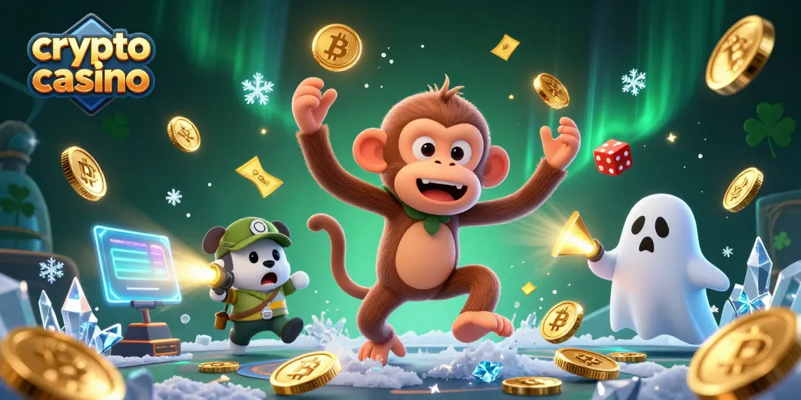Les joueurs découvrent le crypto casino avec un singe poltergeist et un chiot chasseur de fantômes fascinés par des pièces en or.