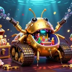 Engage in exciting slot pulsa action with a dynamic 3D illustration showcasing vibrant casino elements.
